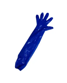 (1000/Case) Blue 34" Shoulder Length Plastic Poly Disposable Gloves with Elastic Top