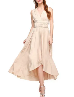 A-Line Bridesmaid Dress V Neck Sleeveless Convertible Infinity Asymmetrical Spandex with Pleats / Solid Color