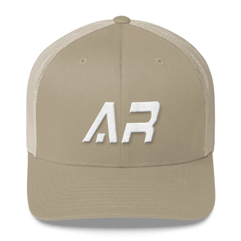 Arkansas - Mesh Back Trucker Cap - White Embroidery - AR - Many Hat Color Options Available