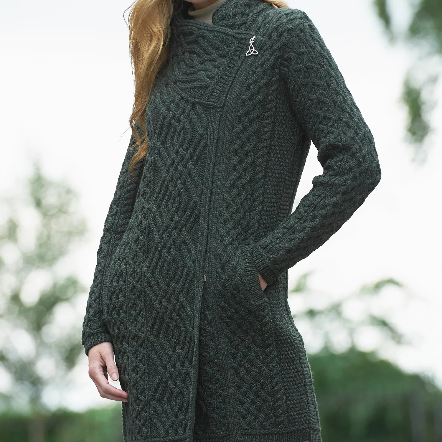 Army Green Long Aran Biker Cardigan