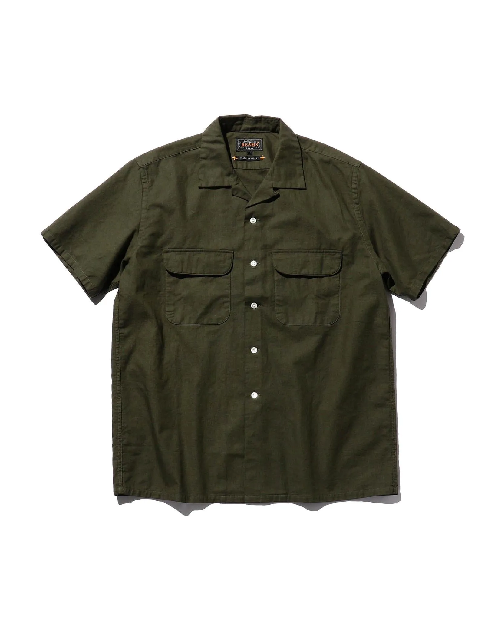 Beams Plus Open Collar Cotton Linen Panama Garment Dye