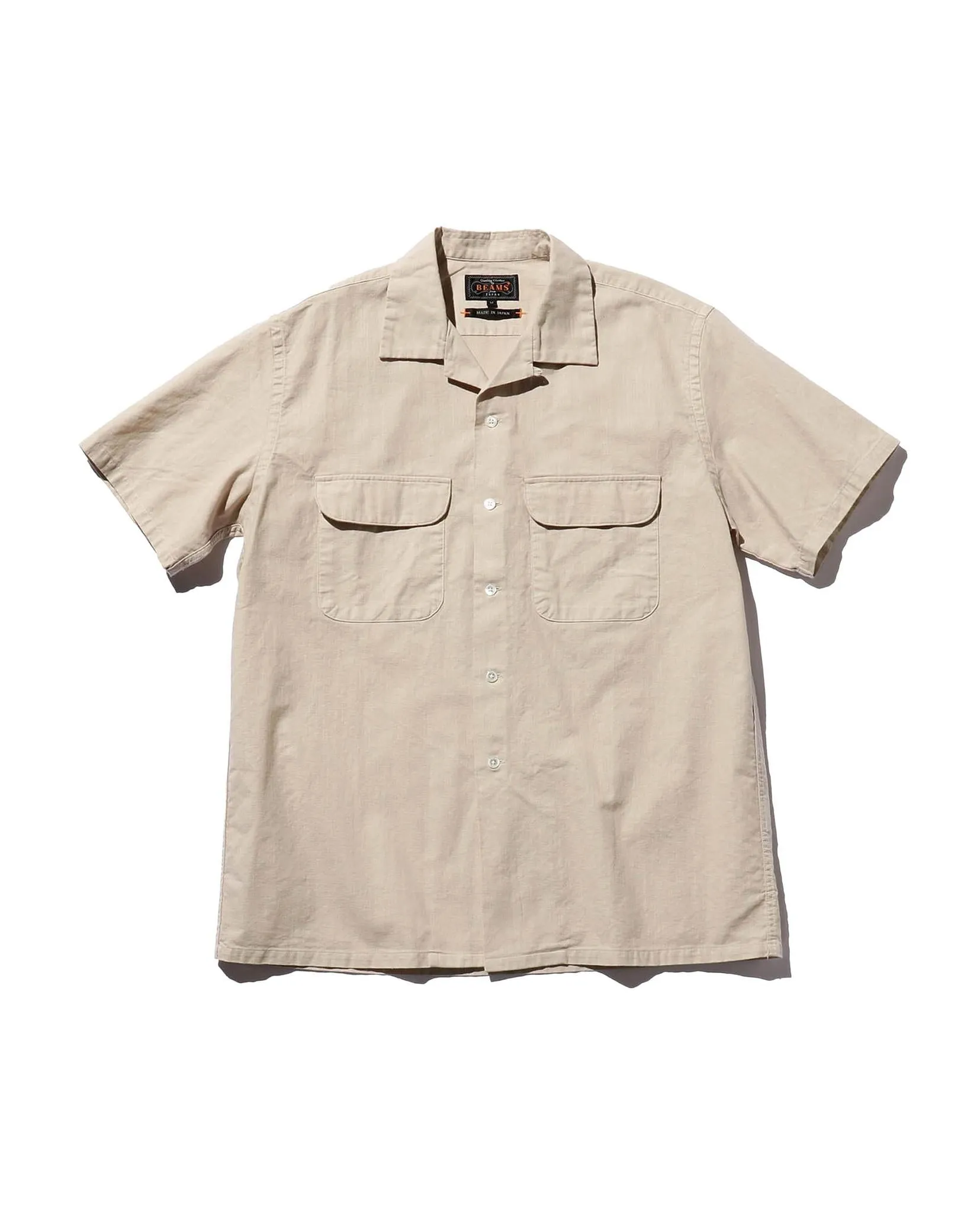 Beams Plus Open Collar Cotton Linen Panama Garment Dye