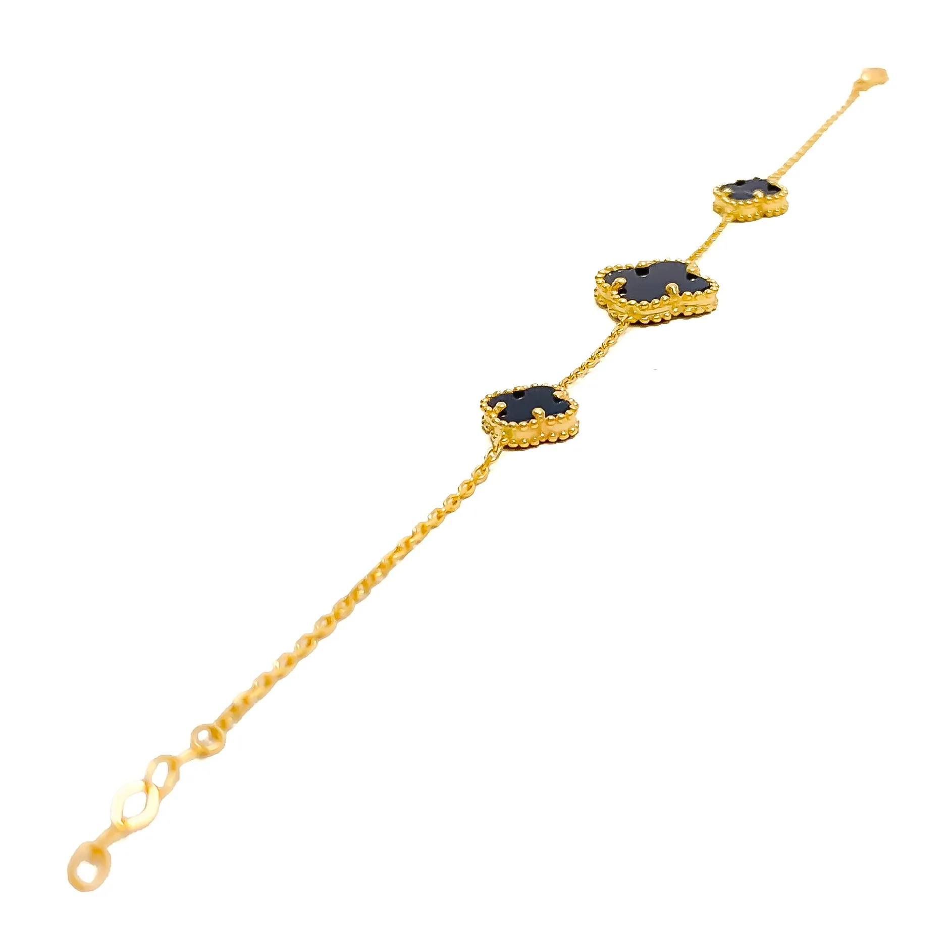 Beautiful Black Onyx 21k Gold Clover Bracelet