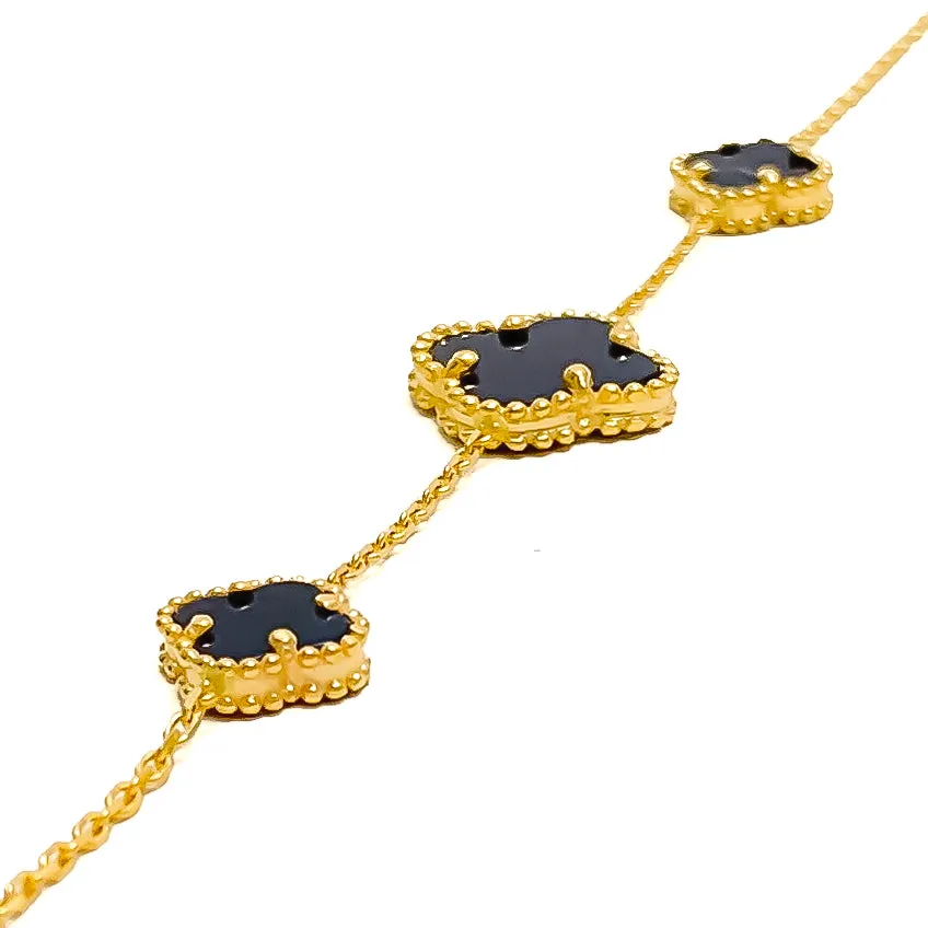 Beautiful Black Onyx 21k Gold Clover Bracelet