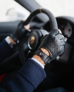 BESPOKE - Fingerless Peccary Leather Driving Gloves - Black/Black