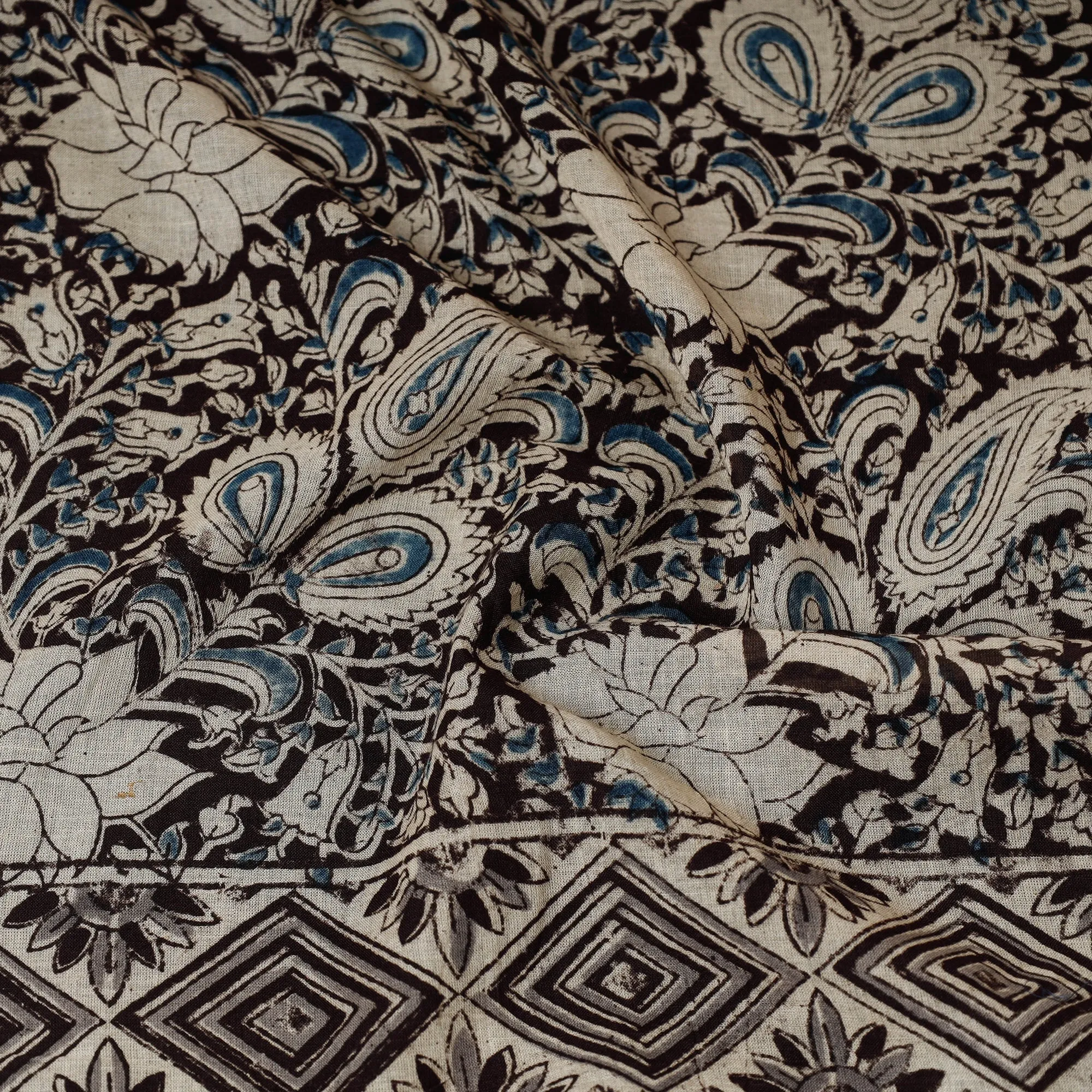 Black - Original Pedana Kalamkari Block Printed Cotton Scarf