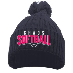 Chaos - CABLE KNIT POM-POM BEANIE with Chaos Softball Curved - Navy (643K)