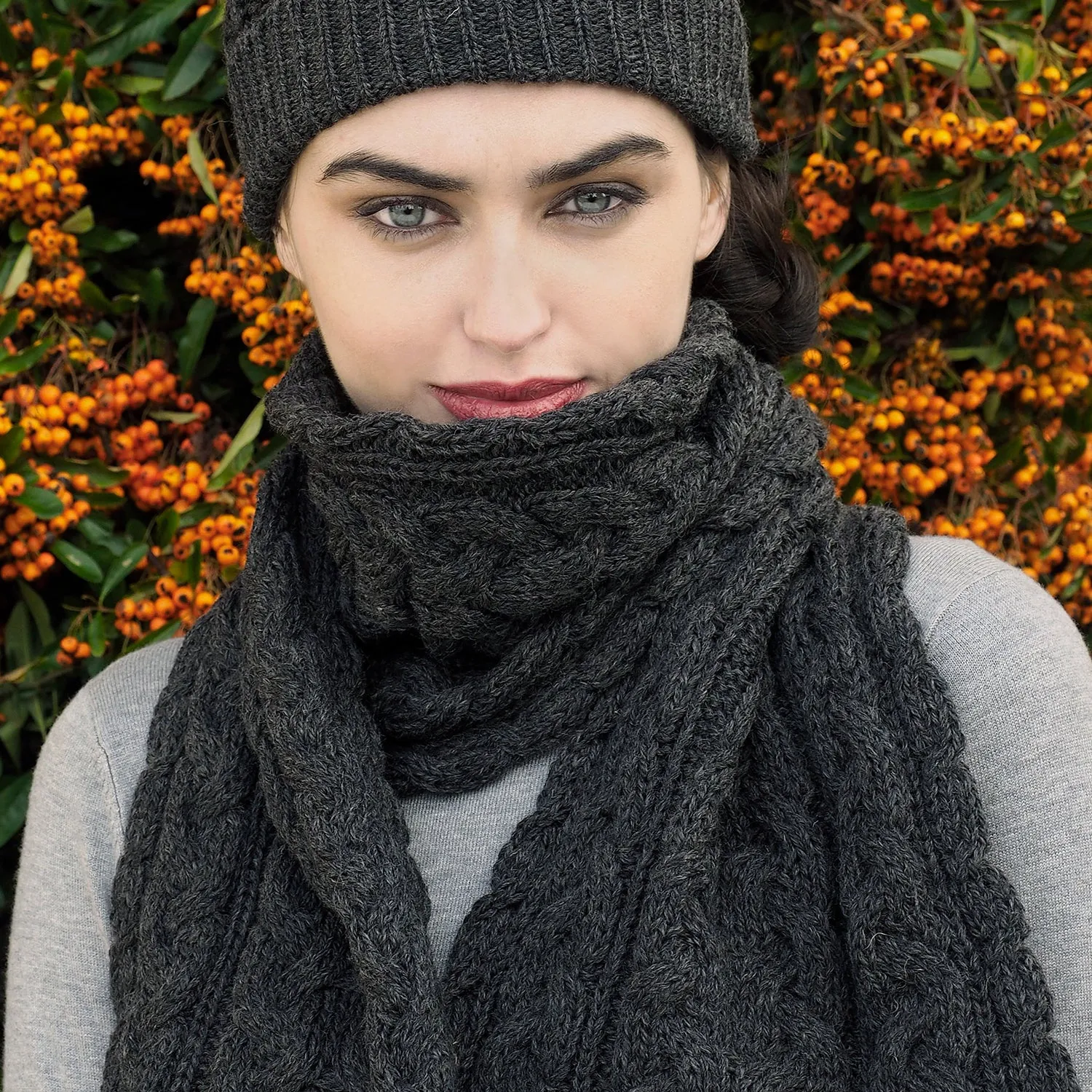 Charcoal Aran Scarf