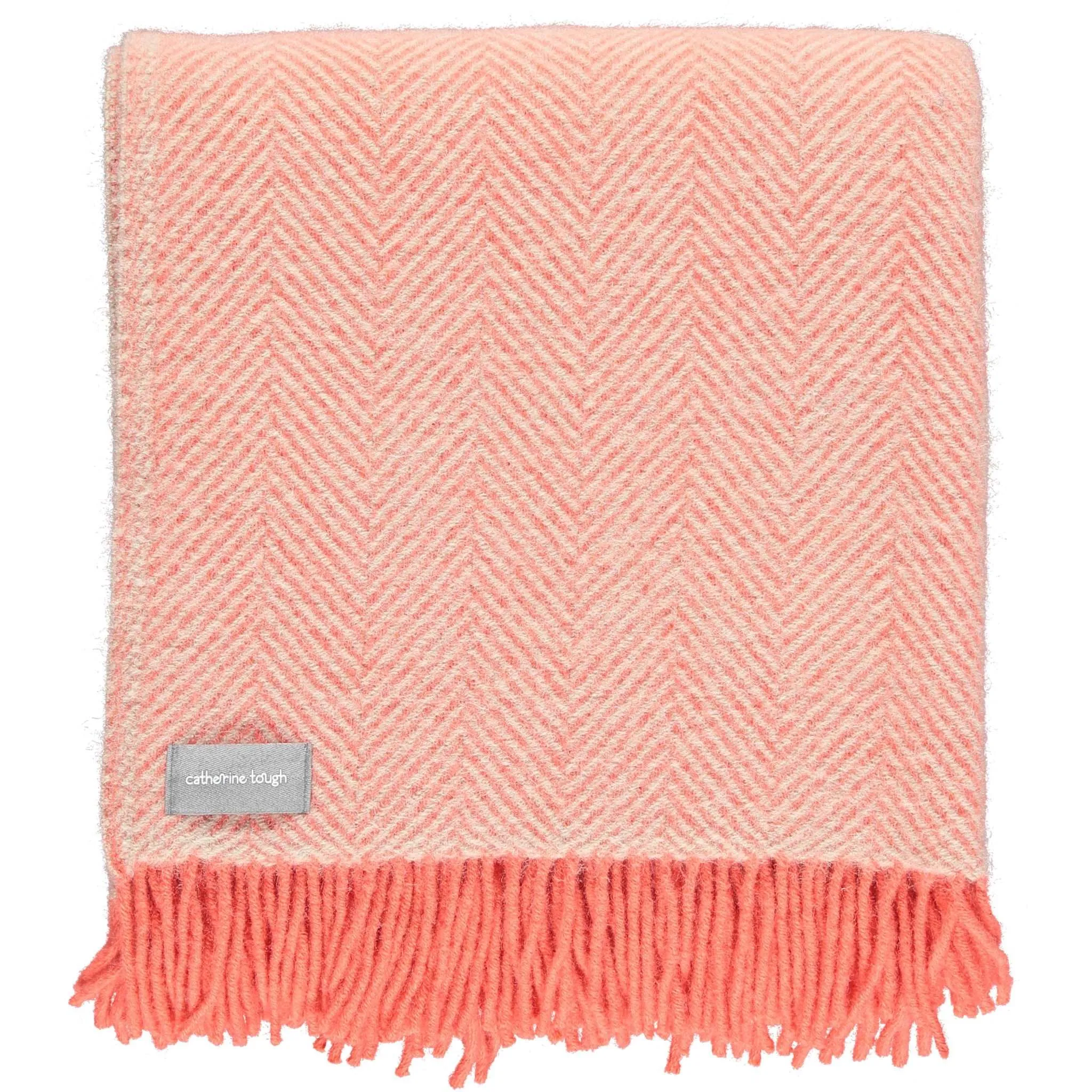 Coral Herringbone Wool Throw