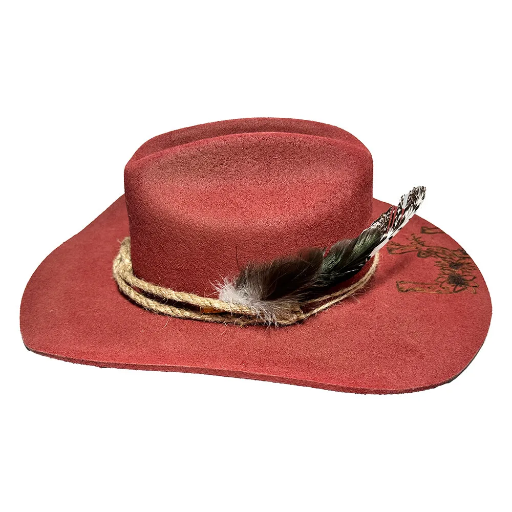 Cowboy Hat Custom Burned by Hand- Red - Bourbon Cowgirl