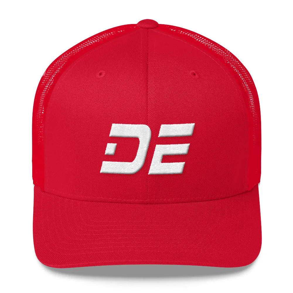 Delaware - Mesh Back Trucker Cap - White Embroidery - DE - Many Hat Color Options Available