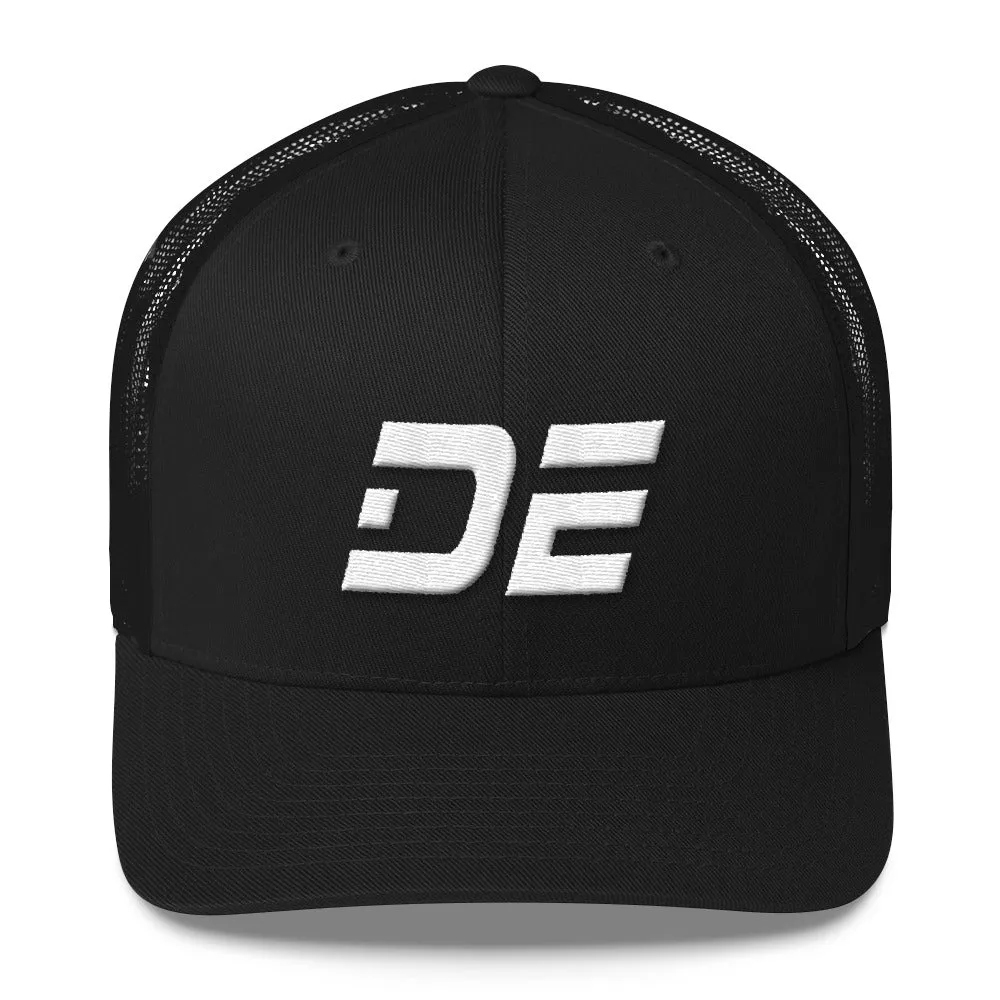 Delaware - Mesh Back Trucker Cap - White Embroidery - DE - Many Hat Color Options Available