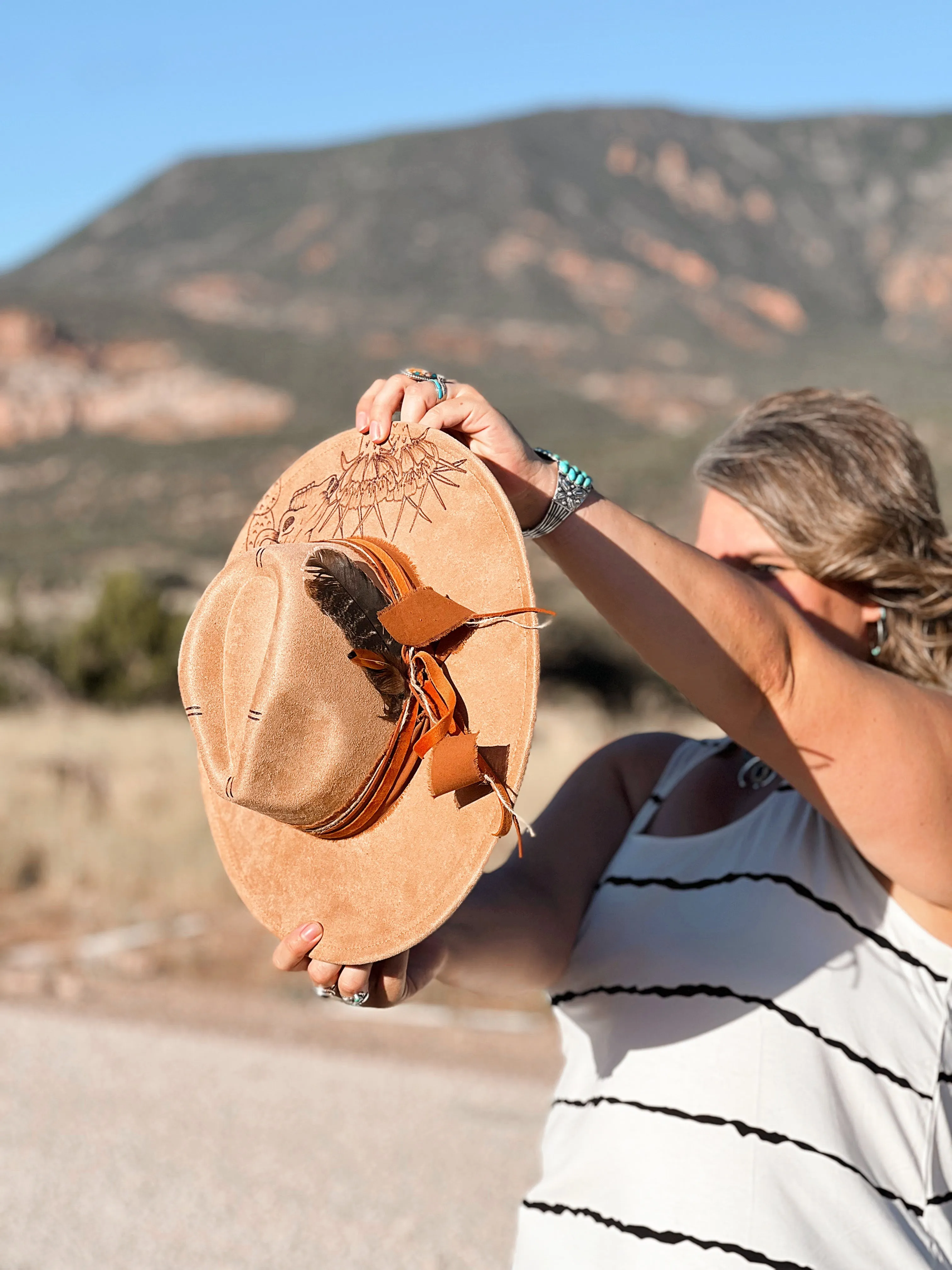 Desert Scene Hand Burned Hat