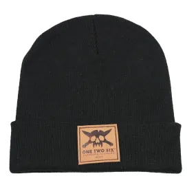 Eco Leather Patch Beanie  (Black)