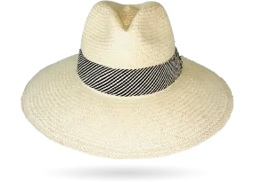 FINE 'URBAN' NATURAL PANAMA HAT DOWN WIDER BRIM (9CM) WITH HANDWOVEN FRINGED STRAW BAND