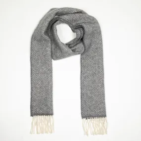 Grey Herringbone Merino & Cashmere Scarf