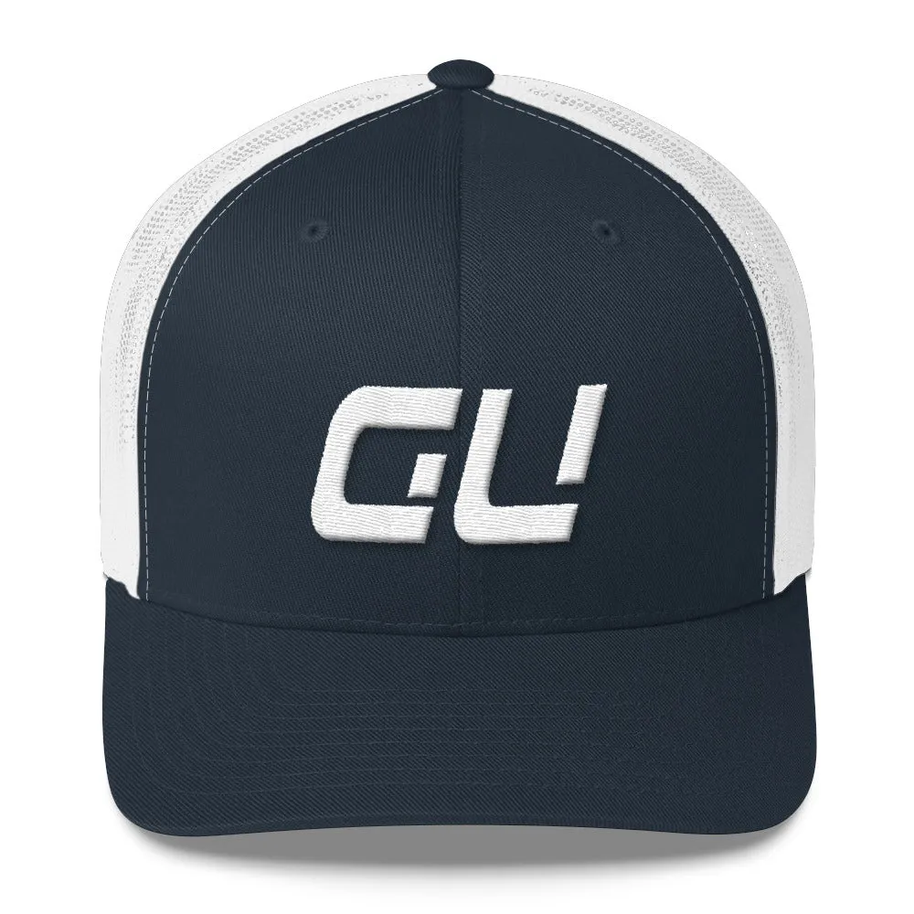 Guam - Mesh Back Trucker Cap - White Embroidery - GU - Many Hat Color Options Available