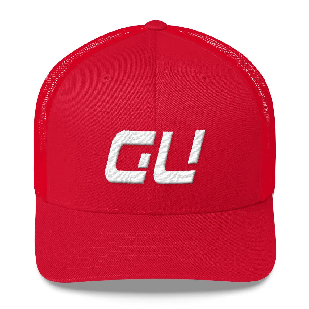 Guam - Mesh Back Trucker Cap - White Embroidery - GU - Many Hat Color Options Available