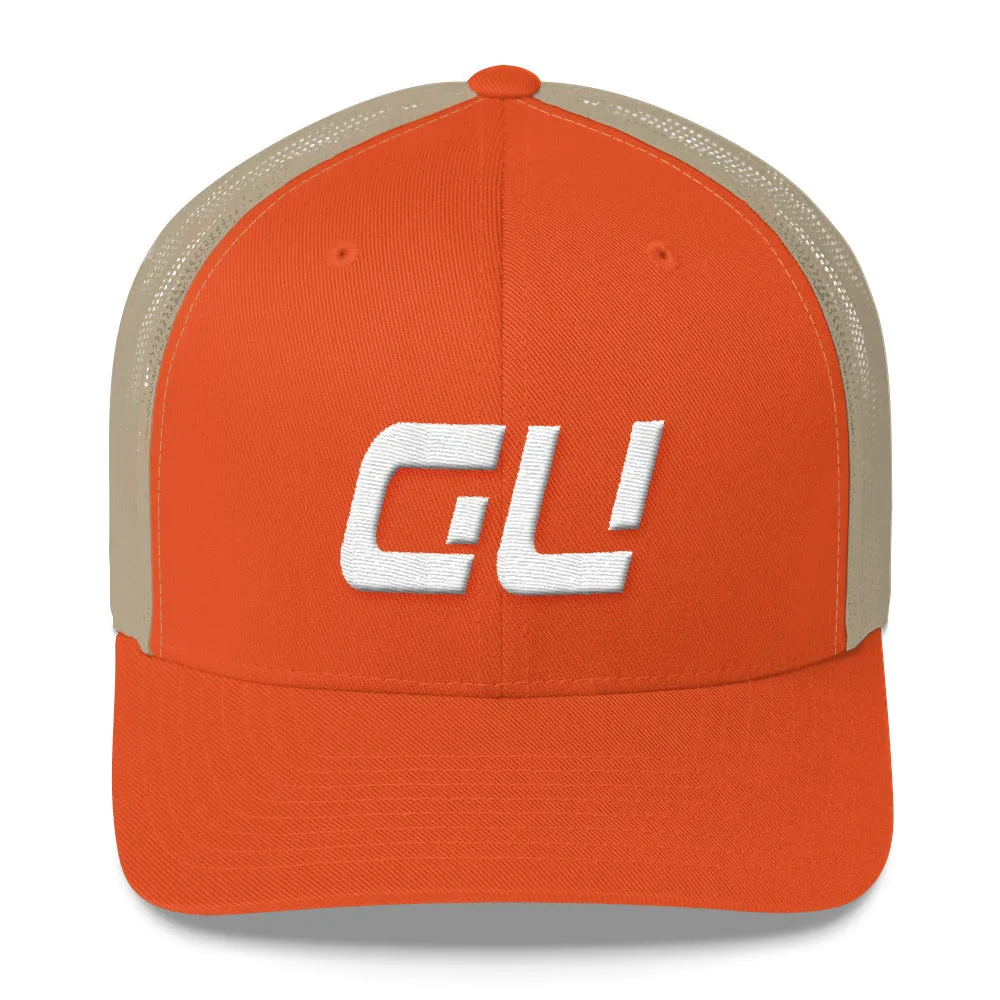 Guam - Mesh Back Trucker Cap - White Embroidery - GU - Many Hat Color Options Available