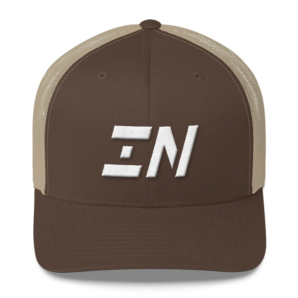 Indiana - Mesh Back Trucker Cap - White Embroidery - IN - Many Hat Color Options Available