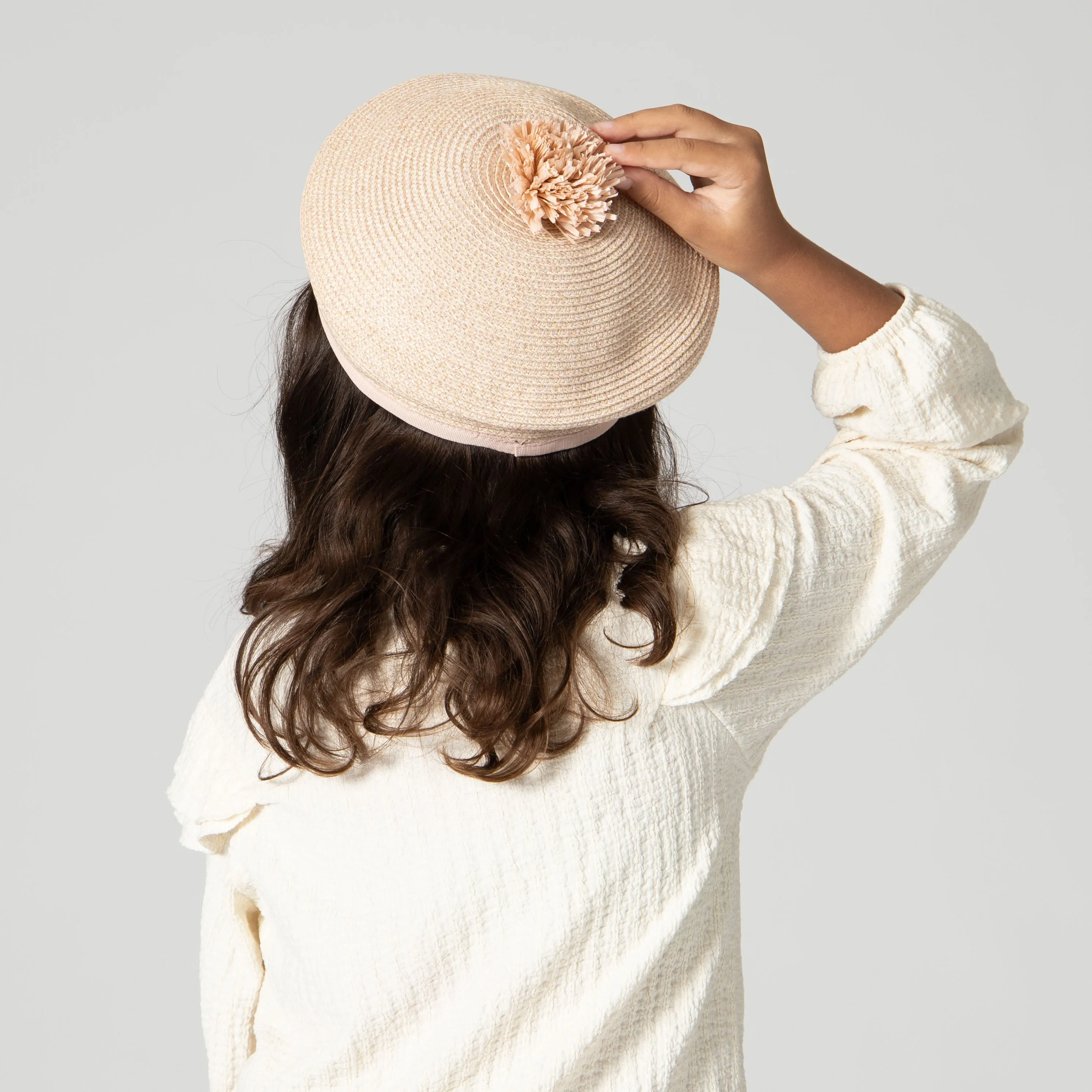 Kid Paper Braid Beret w/ Straw Pom Pom