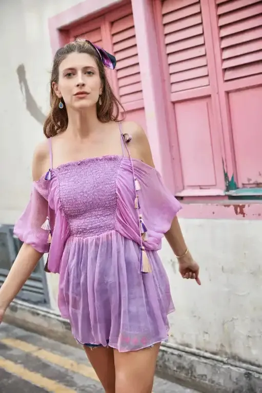 Lilac off Shoulder Smocked Top