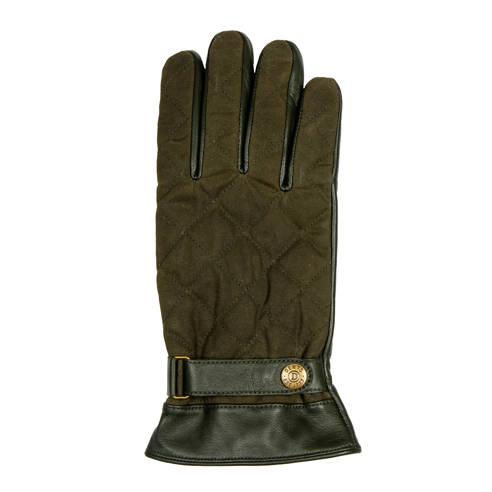 Men's Touchscreen Water-Resistant Lined Leather Gloves with Waxed Cotton Quilting