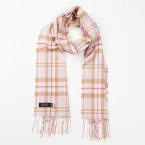 Merino Wool Scarf, Pink & Cream Check