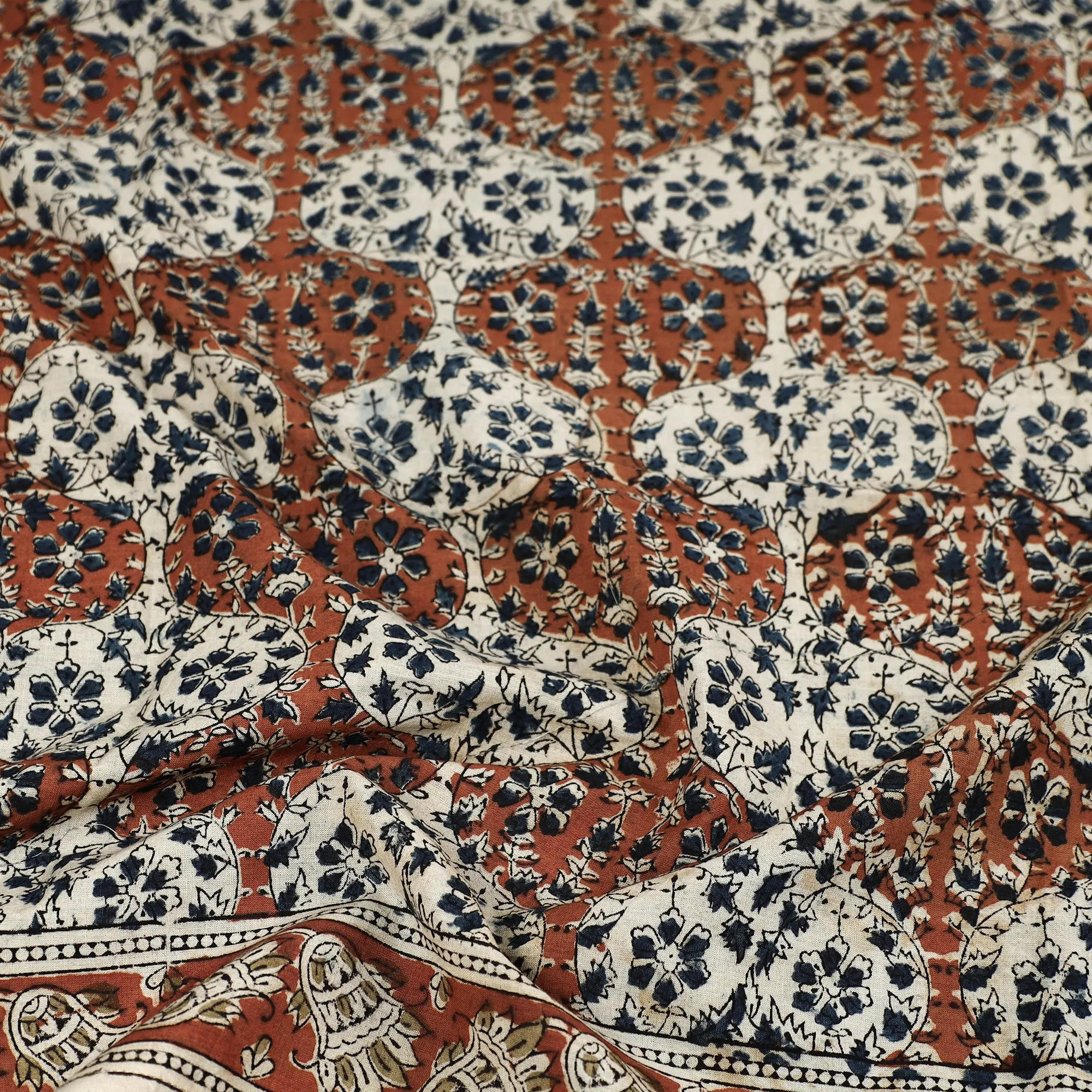 Orange - Pedana Kalamkari Block Printed Natural Dyed Cotton Scarf 71