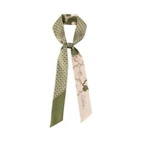 "Floral Houndstooth" Silk Skinny Scarf - Green