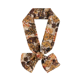 "Garden Chic" Silk Crepe Scarf - Brown