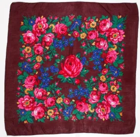 Small Non-Metallic Floral Dance Scarf, Burgundy