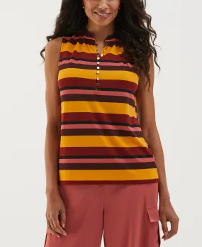 Striped Button Front Ruffle Tank Top