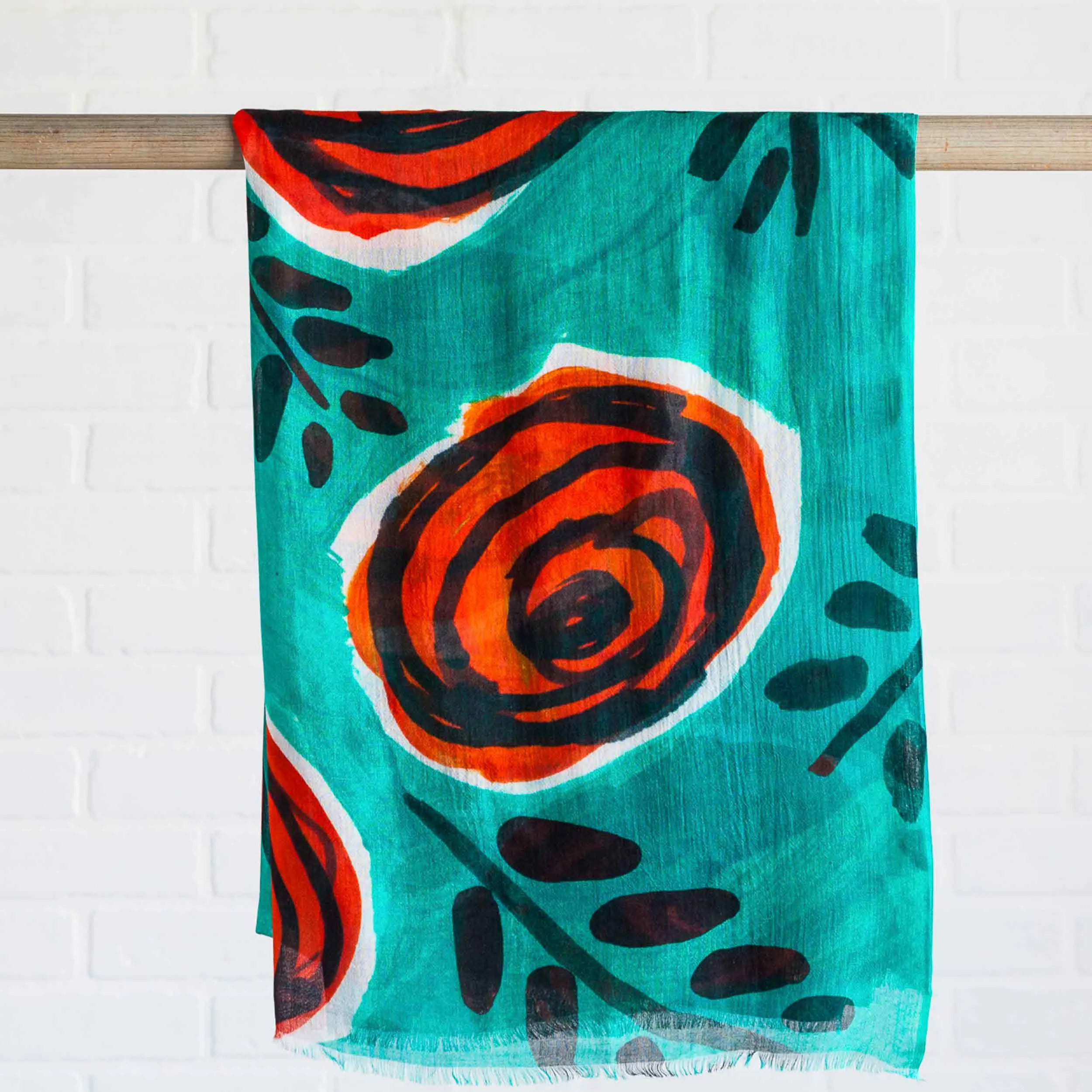 Teal Red Rose Modal Scarf