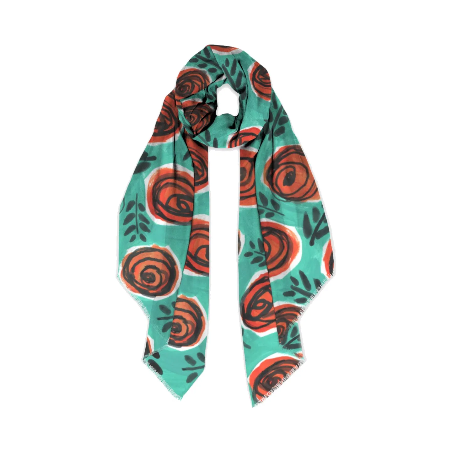 Teal Red Rose Modal Scarf