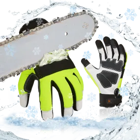 VGO 0°C/32°F COLDPROOF Winter Chainsaw Gloves, 12-Layer Chainsaw Protection, Safety leather Work Gloves, Mechanic Gloves(Green, GA8912FW)