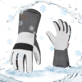 VGO 1-Pair High Dexterity Touchscreen Goatskin Leather Winter Warm Ski Gloves, Cold Storage Work Gloves, G200 Thinsulate, Waterproof Insert (White, GA8435FW)