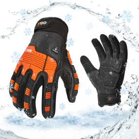 VGO 1 Pair -20℃/-4°F COLDPROOF, Winter Work Leather Gloves, Mechanics Gloves, Impact Gloves, Anti-Vibration Gloves For Men ( CA7722FLWP-BLA)