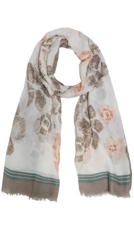 Vintage Floral Print Oversized Wrap Scarf Hijab - Cream/ Mocha / Russet