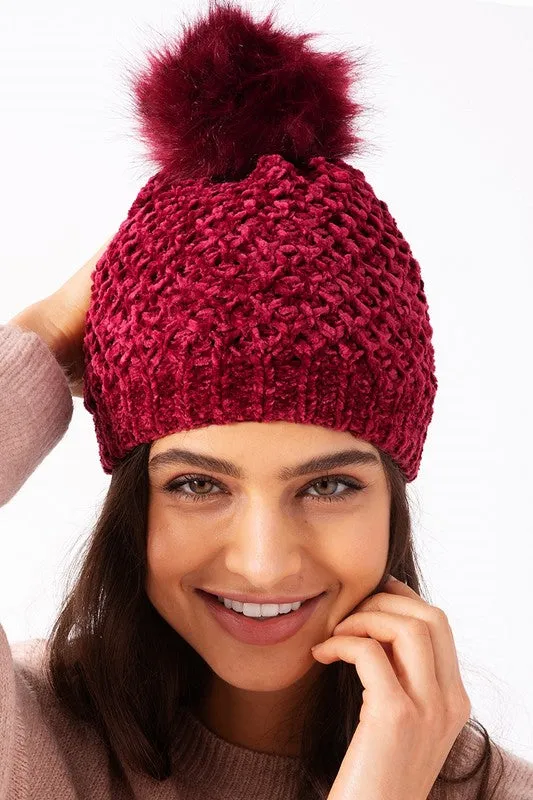 Winter Wonderland Pom-Pom Chenille Beanie