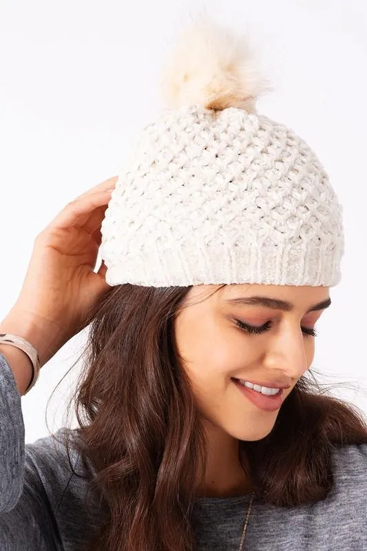 Winter Wonderland Pom-Pom Chenille Beanie