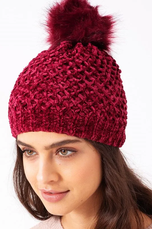 Winter Wonderland Pom-Pom Chenille Beanie