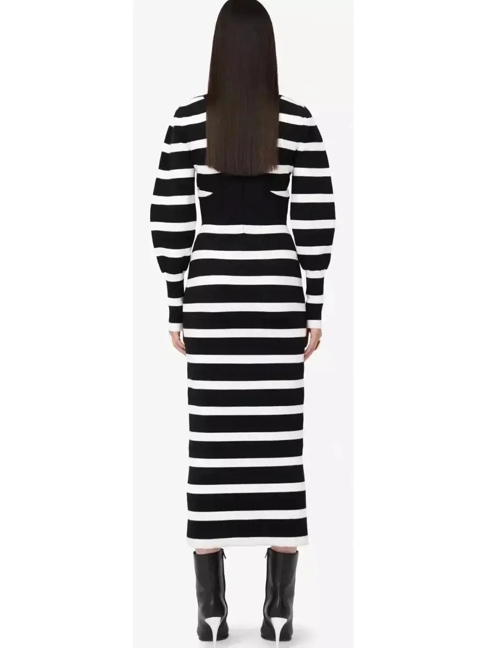 Women’s Black and White Striped Wool-Blend Midi Dress