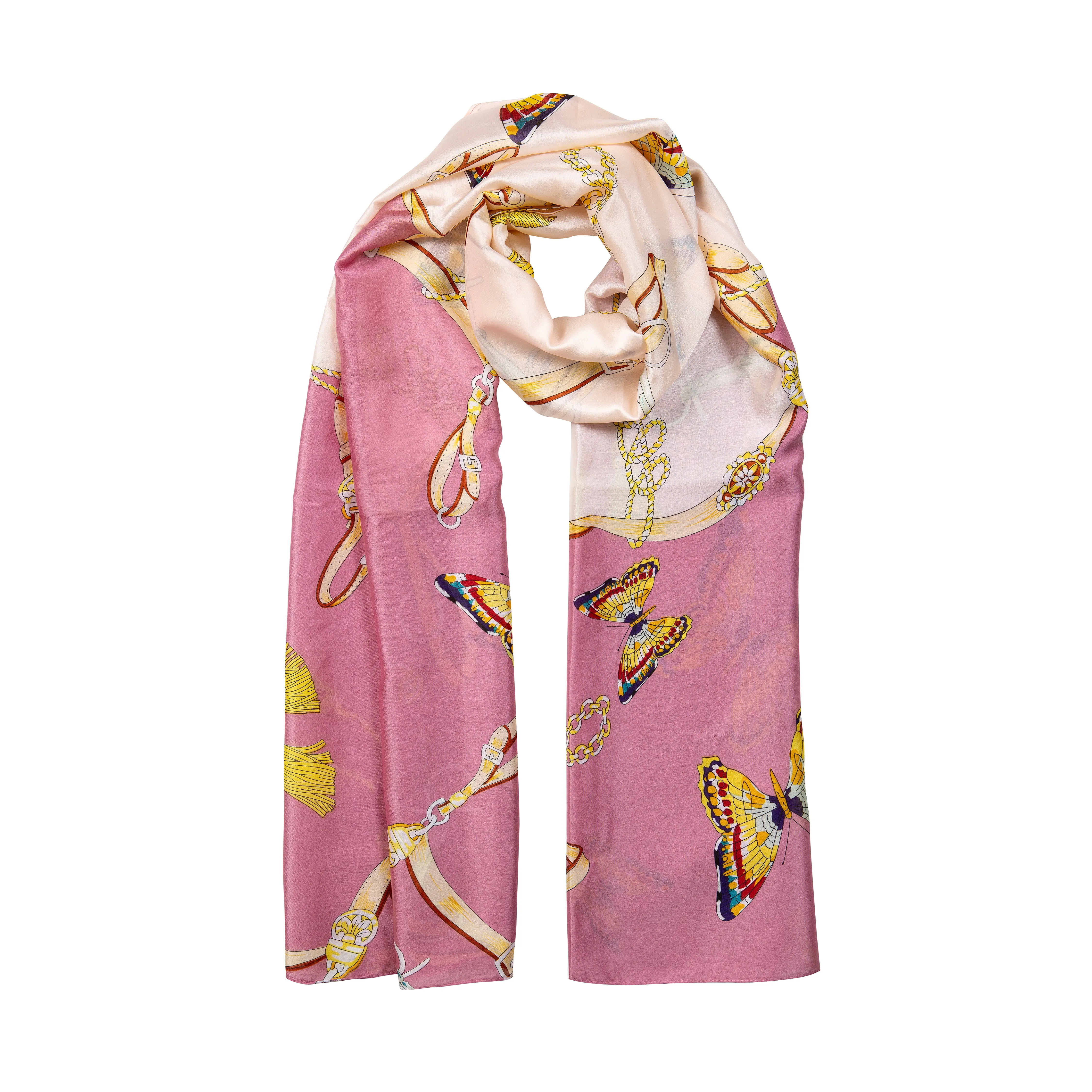 Women’s Butterflies and Buckles Print Silk-Like Lightweight Scarf