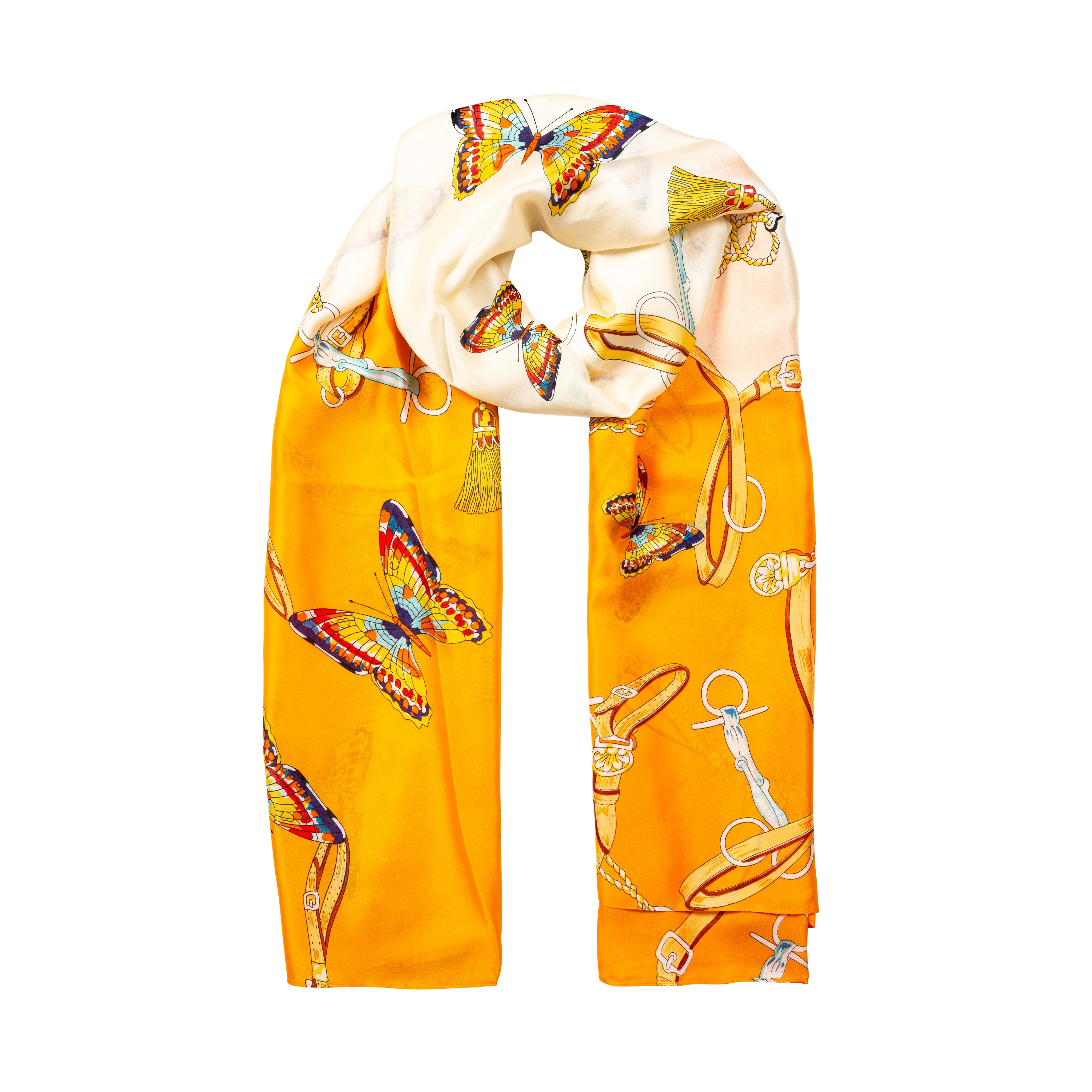 Women’s Butterflies and Buckles Print Silk-Like Lightweight Scarf