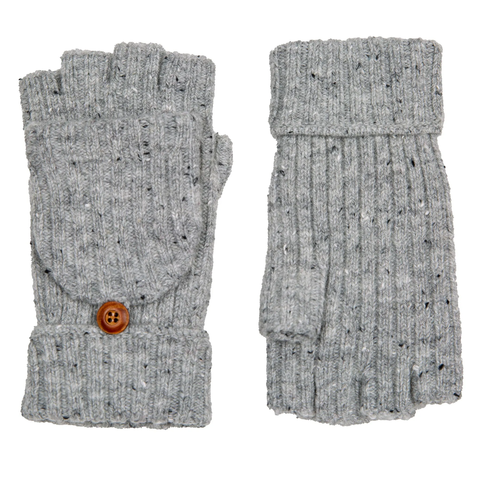 Women’s Ribbed Knit Fingerless Gloves with Mitten Flap