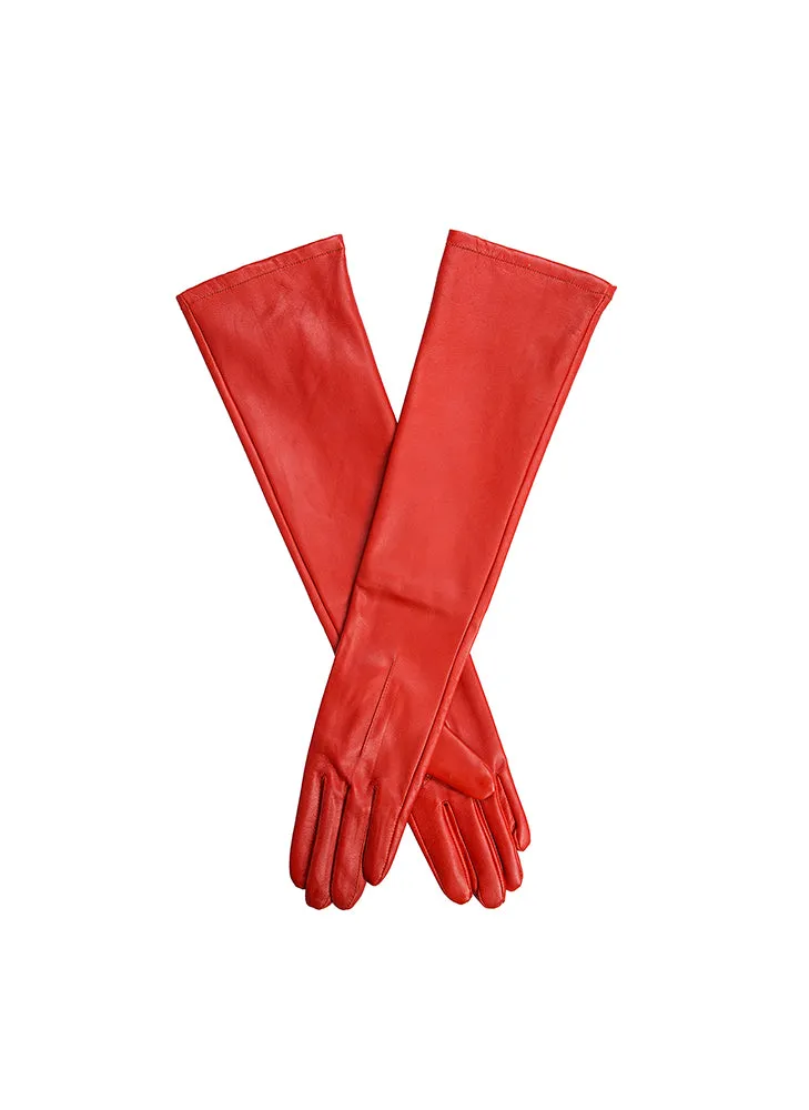 Women's Single-Point Long Above-Elbow Lined Leather Gloves